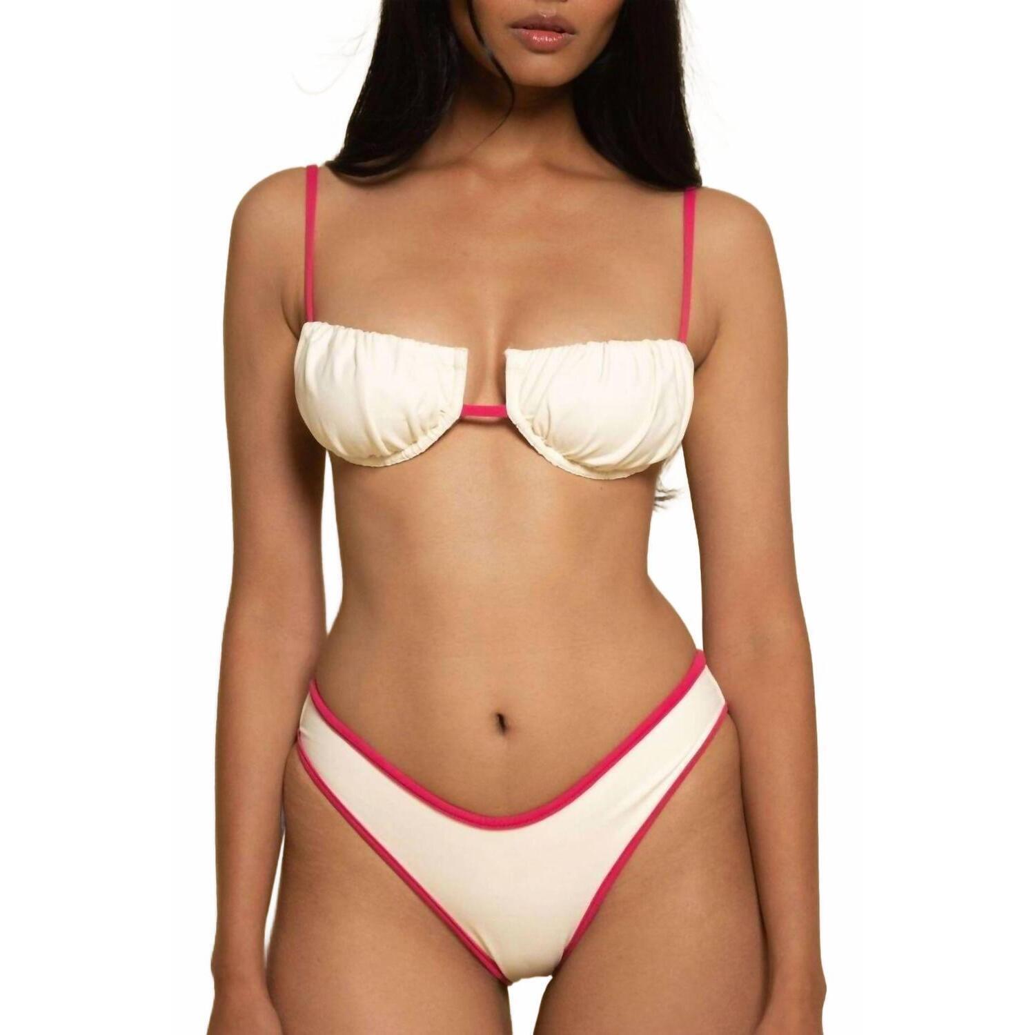 New Montce Added Coverage Lulu Bikini Bottom In Cream Raspberry Binded